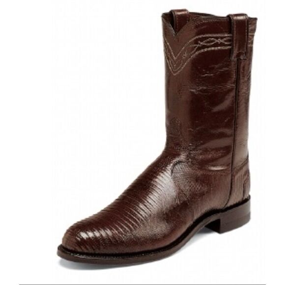 Justin Men's Exotic Roper boot in Chocolate Lizard Size 8 - Picture 1 of 10